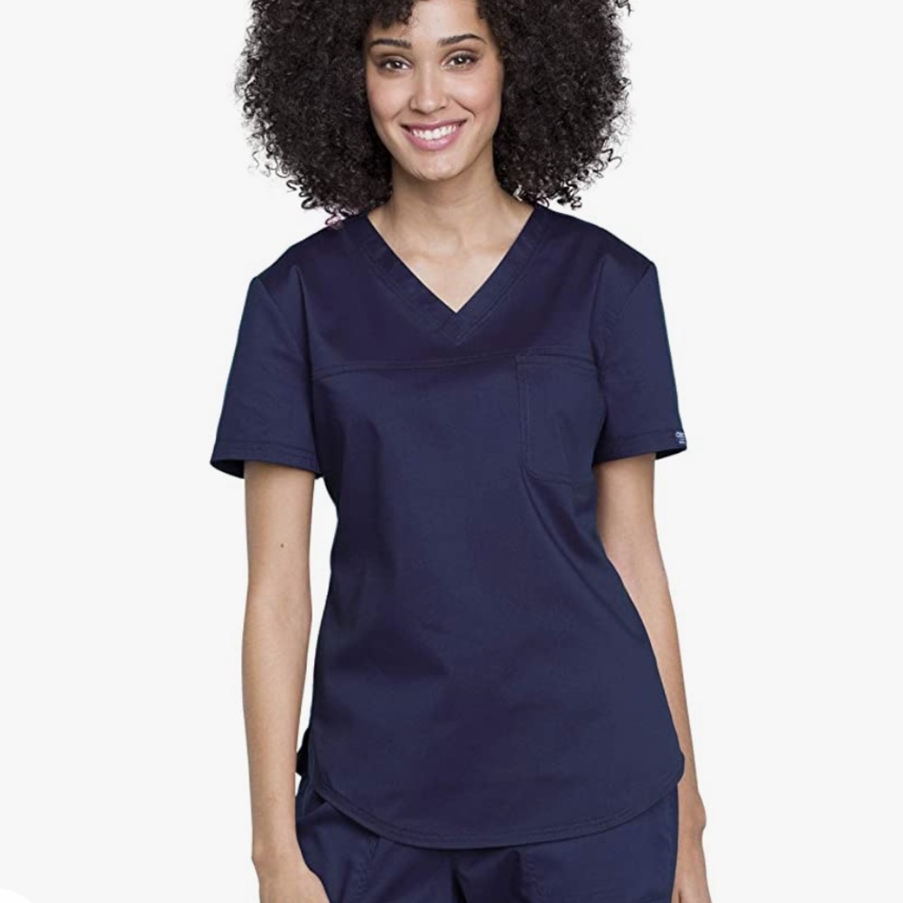 Cherokee Women Scrubs Top Workwear Revolution Tuckable V-Neck XS, Navy